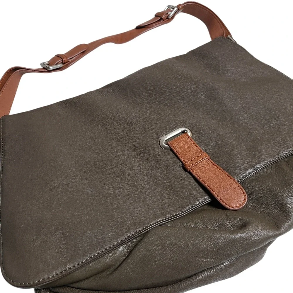 Sondra Roberts Espresso Brown Leather Satchel Bag Slouchy Hobo Vegan Boho Hippie